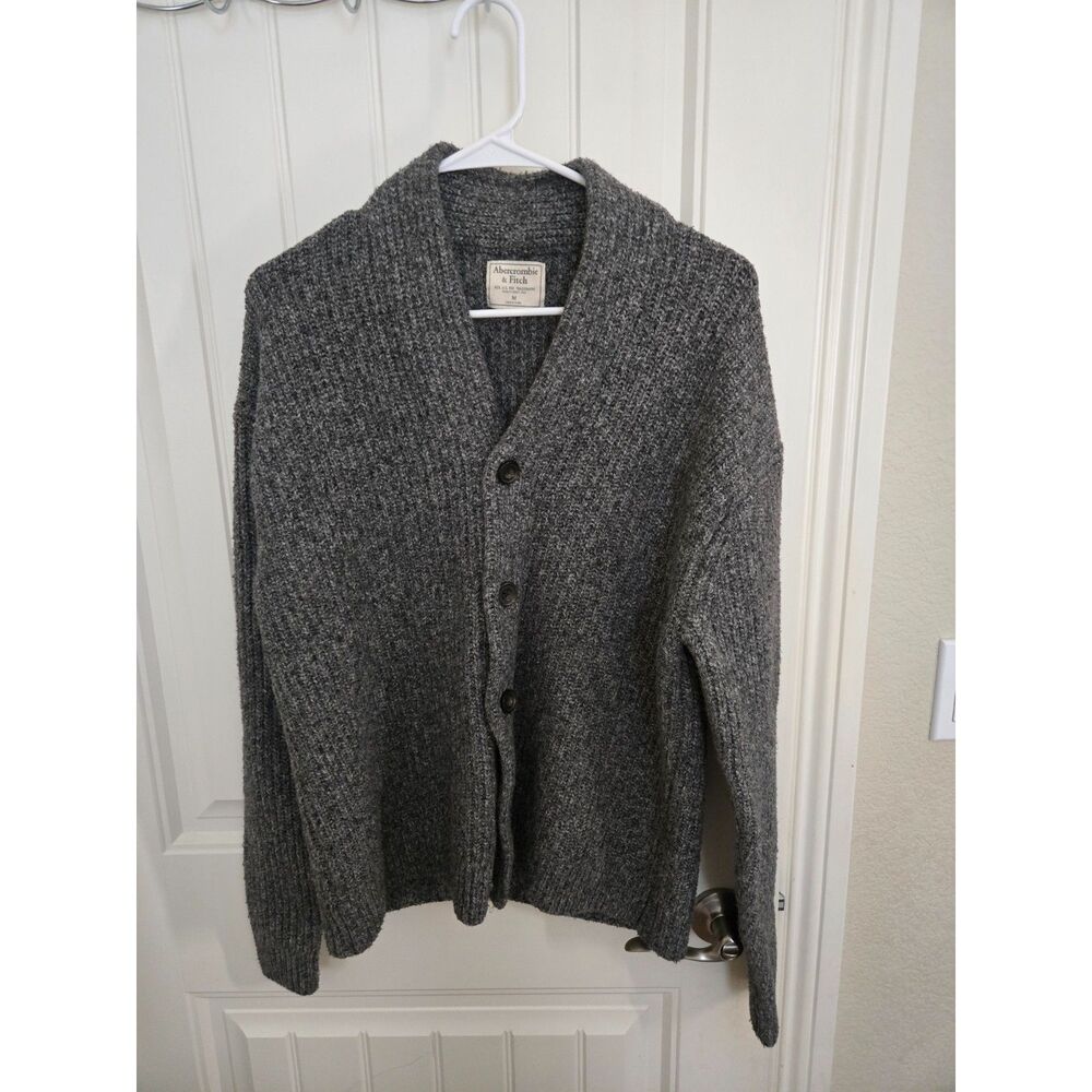 Abercrombie & Fitch Men’s Medium Gray Chunky Knit Shawl Collar Cardigan Sweater